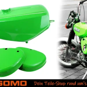 Tank Benzintank Kraftstofftank + Seitendeckel für Simson S50 S51 S70, RAL 6018 Saftgrün Gelb-Grün, ohne Wirbel-Logo Neuheit