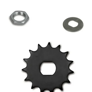 [Paket] 3-teiliges Set aus Ritzel 15 Zahn, Befestigungsmutter und Sicherungsblech für Simson S51, S70,  S53, SR50, SR80, Schwalbe KR51/2 Markenware