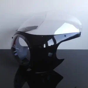 AVON-STYLE universal half shell fairing for 5 3/4" headlights, black with clear lens and clear bubble nose Geprüft