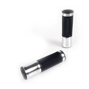 Garantierte Lieferung 2 GRIPS, CNC rubber grips, black / silver, for 22mm handlebars