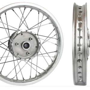 Speichenrad 1,60 x 16 Zoll, Alu-Felge gebürstet, je 36 Speichen verchromt, Radnabe mit Lager, montiert + zentriert Simson S50, S51, S53, S70, S83, SR4, KR51 Kracherpreis