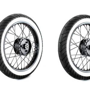 Garantierte Lieferung 2x Komplettrad Speichenrad 1,50 x 16 Zoll vorn + hinten schwarz matt gepulvert Alufelge Nabe Speichen Weißwand-Reifen Schlauch Felgenband Simson S50 KR51