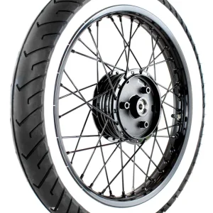 2x Komplettrad Speichenrad 1,50 x 16 Zoll vorn + hinten schwarz glänzend gepulvert Alufelge Nabe Speichen Weißwand-Reifen Schlauch Felgenband Simson S50 KR51 Heißes Angebot