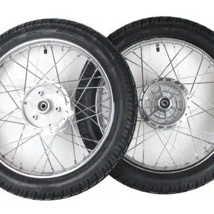 2 Kompletträder 1,5 x 16 Stahlfelge verchromt, Nabe Tuning Alu, Speichensatz verchromt, Reifen 43J VRM094, montiert, zentriert, Simson DUO, KR51, S50, S51, S53, S70, S83, SR4 Versand Am Gleichen Tag