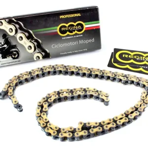 Antriebskette, Rollenkette - Regina Gold - Kettentyp 420 128 Rollen, Offen mit Clip für Simson Moped Neue Ware