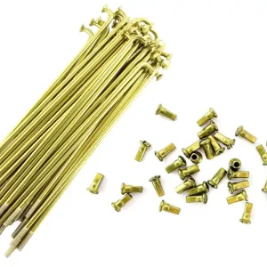 Neu Im Sortiment [Paket] Speichensatz Speichen 36 Stück + Speichennippel Nippel 36 Stück Gold für 16 Zoll Felge alle Simson S50 S51 S53 KR51 SR4