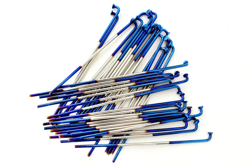 Letzte Chance Speichensatz, Speichen 36 Stück M3,5 x 143,5mm Edelstahl, Farbe Blau Silber Titanbeschichtet, für alle Simson Modelle