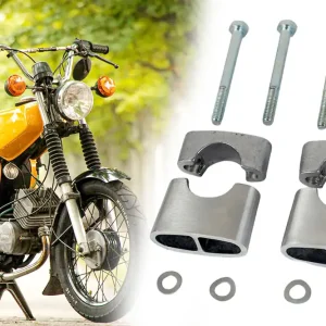Lenkerauflage zur Befestigung des Lenkers, Lenkerhalteschale gebürstet inkl. Montagematerial für Simson S50 S51 S70 Enduro, 12-teilig Markenware