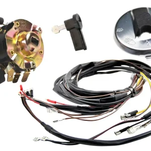[Paket] Set Kabelbaum, Zündschloss mit Leerlaufkontrollleuchte + Abdeckung und Zündschlüssel für Simson Vogelserie KR51/1, KR51/2, SR4-2, SR4-3, SR4-4, 6V - 12V Anlage Echt