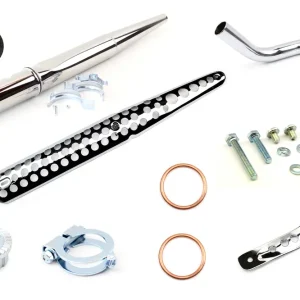 [Paket] SET: Enduro Auspuff 32mm Durchmesser + Krümmer + Teile + Hitzeschutz + Haltestrebe kurz verchromt für Simson S51, S53, S70, S83 Meistverkauft