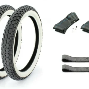[Paket] Set: 2 Continental Weißwand Reifen KKS10 2,25 x 19 Zoll, 2 Schläuche und 2 Felgenbänder für Moped, Mofa 50ccm Mega-Angebot