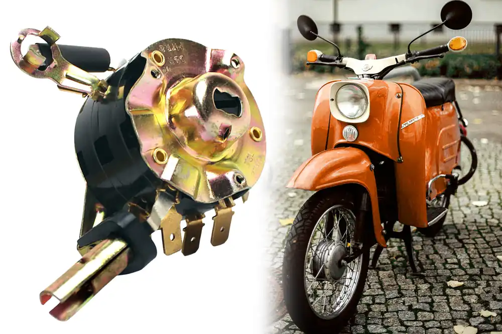 Garantierte Lieferung Zündschloss, Zündlichtschalter mit Leerlaufkontrollleuchte für Simson DUO, Schwalbe KR51/1, KR51/2, SR4-2, SR4-3, SR4-4