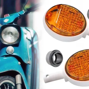 Echt 2x Blinkleuchte Blinker Lenkerblinkleuchte + Distanzstücke für Simson KR51, SR4-2, SR4-3, SR4-4, Blinker Gehäuse weiß, mit E-Zeichen