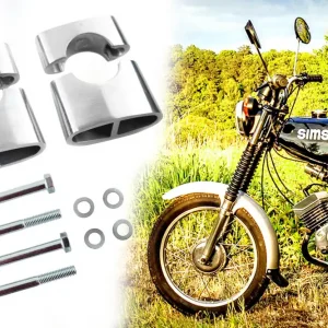 [Paket] Lenkeraufnahme Klemmstücke für Lenkerauflage für Simson S50, S51, S70, Aluminium poliert + Befestigungsteile Beliebt