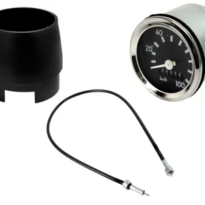 Neuheit [Paket] Tacho Set 100 km/h mit Chromring und Tachowelle 850mm und Tülle für Simson S50 S51 S53 S70, Enduro