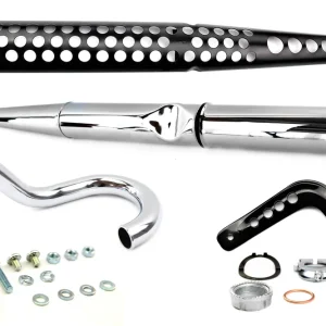 Top-Seller [Paket] Auspuff-Set Ø 28 mm inkl. Krümmer, Hitzeschutz, Haltestrebe und Kleinteile für Simson S51 Enduro, S53, S70, S83 Enduro