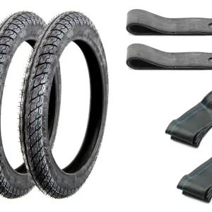 [Paket] Set 2x Reifen 2.75 x 17 Zoll Kenda K6301 41P TT + Schlauch gerades Autoventil + Felgenband für Simson Kreidler Puch Zündapp Herkules, Moped Motorrad Mofa Must-Have
