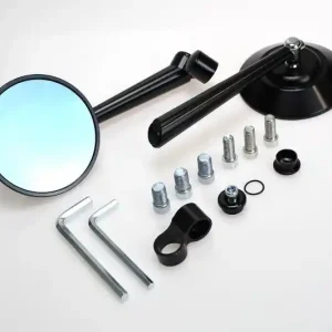 Round MIRROR for handlebar mounting, blue glass, aluminum, black anodized Kostenloser Rückversand