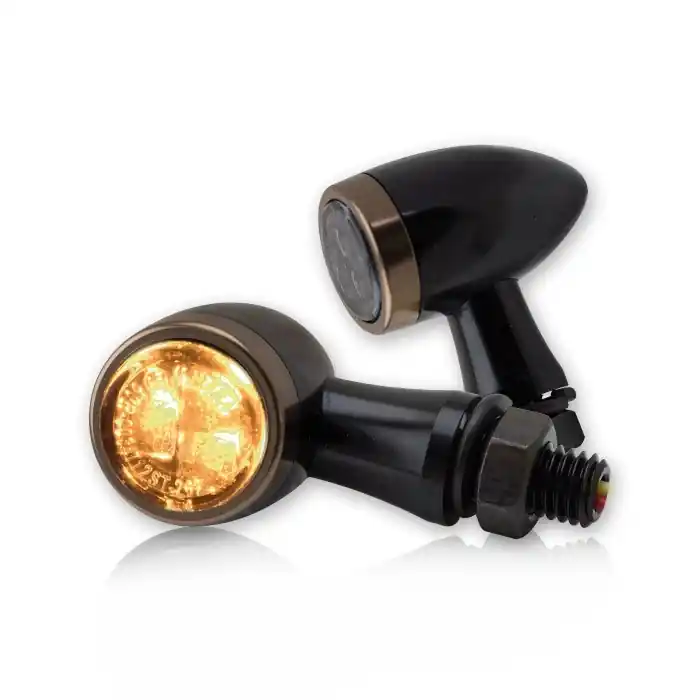Ausverkauf 2 SMD MINI-BLINKER aus schwarzem Aluminium mit kupferfarbenem Zierring ECE