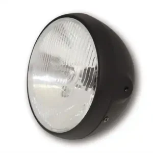 7" Headlight British Style matt black side mount, ECE Highlight