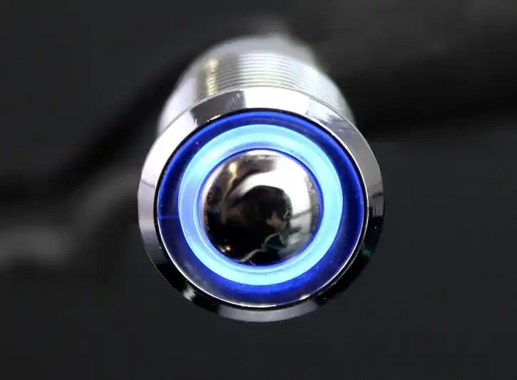 Beliebt REBELMOTO Ø12mm Drucktaster poliert mit LED Anzeige Blau für REBEL SWITCH