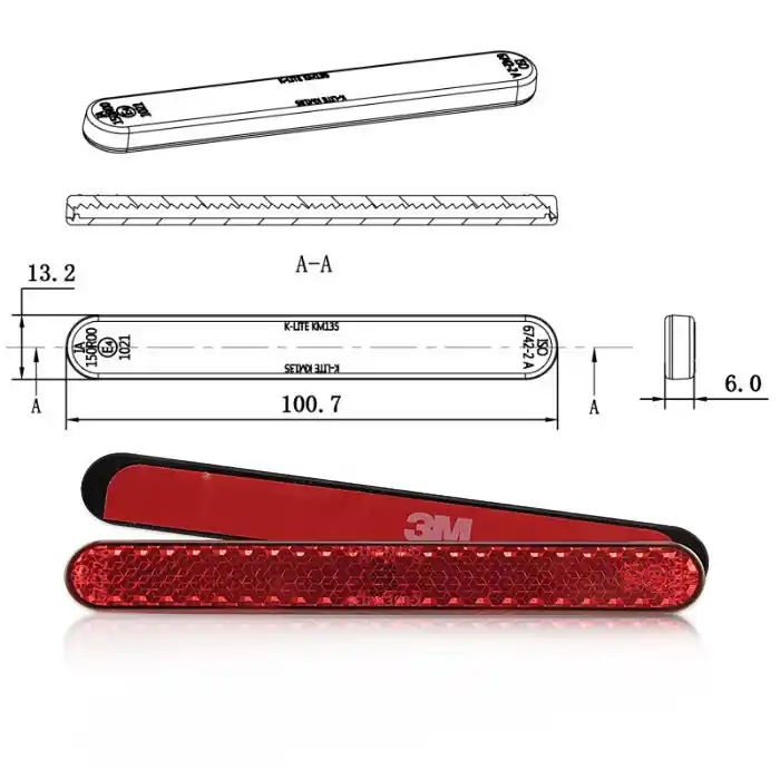 Reflektor "Line" | abgerundet | rot | o. Rand Abverkauf