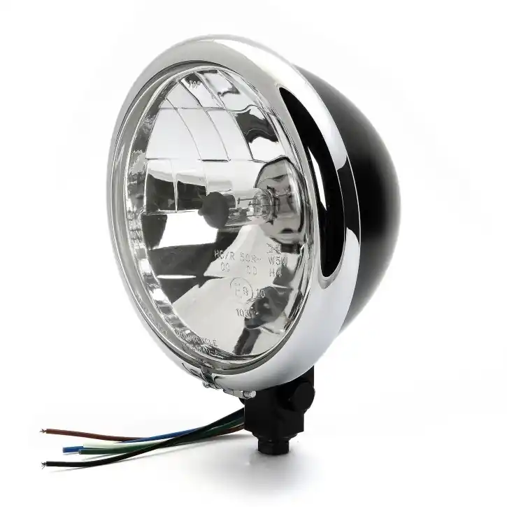 Begrenztes Angebot 5 3/4" Bates Style Headlight Black/Chrome Bottom Mount Diamont Cut, ECE