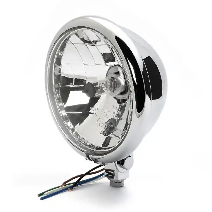 5 3/4" Bates Style Headlight Chrome Clear Lens Bottom Mount, ECE Top-Preis