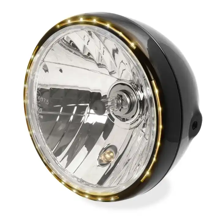 Markenprodukt 7" Headlight black Sidemount with LED parking light ring