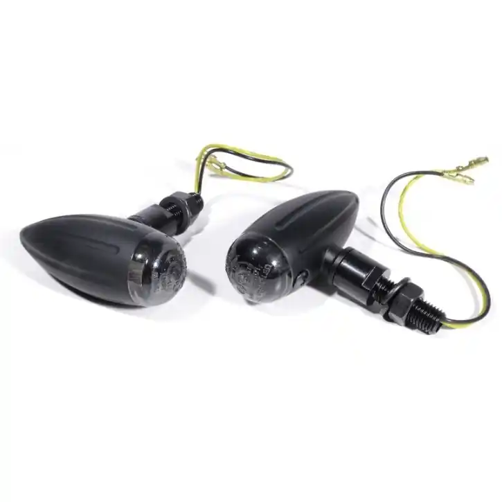 Solange Der Vorrat Reicht Bullet turn signals LED smoke - black mini grooved L, ECE