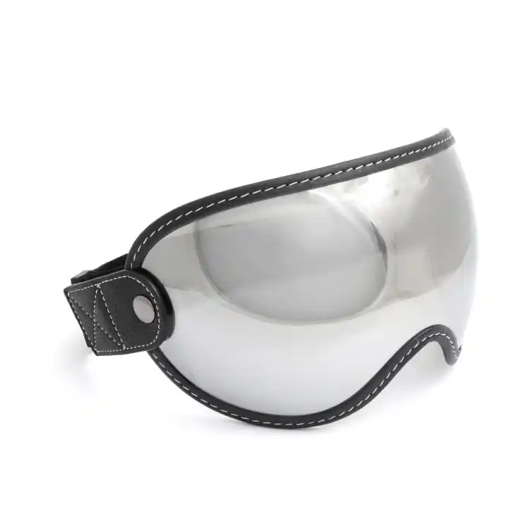 Open Face helmet visor with strap, black leather, chrome lense Abverkauf