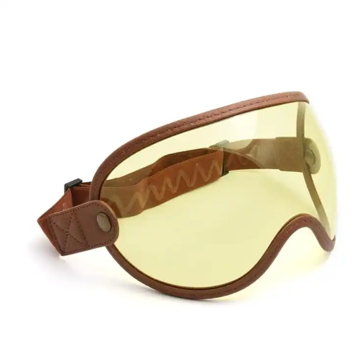 Open Face helmet visor with strap, brown leather yellow Rabatt
