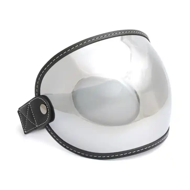 Super-Preis Bubble Visier mit Strap schwarzes Leder chrom