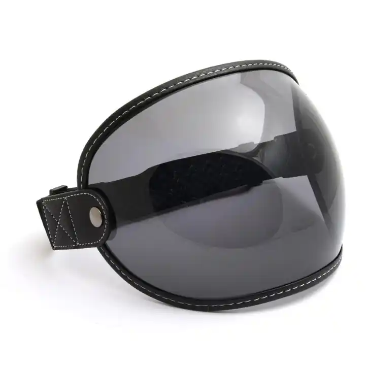 Kracherpreis Bubble helmet visor with strap, black leather, smoke lense