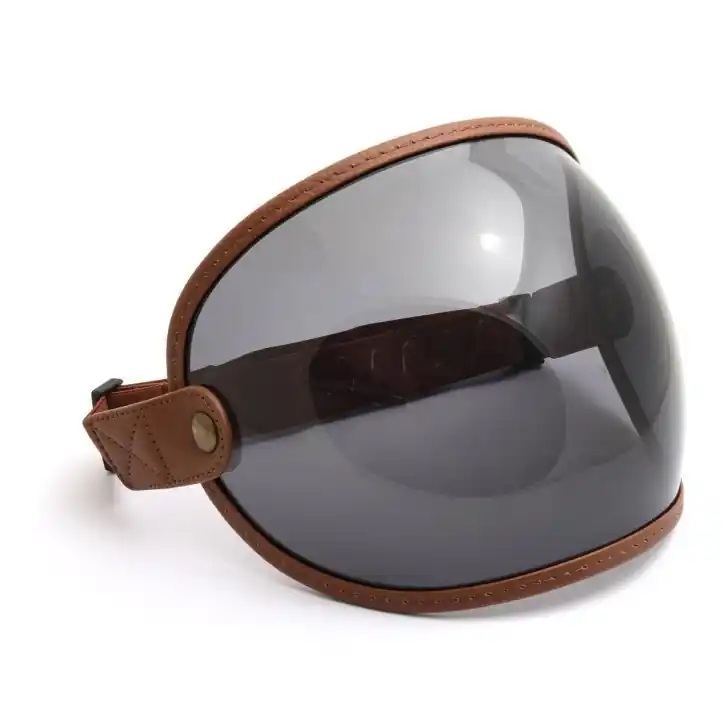 Bubble helmet visor with strap, black leather, smoke lense Wochenendangebot