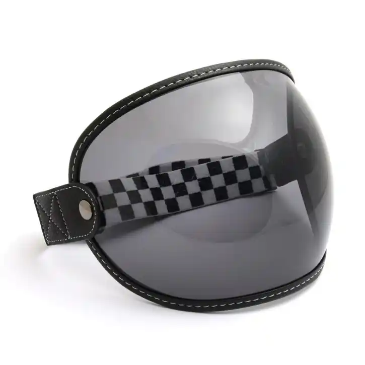 Knallerangebot Bubble helmet visor with raceflag strap, black leather, smoke lense