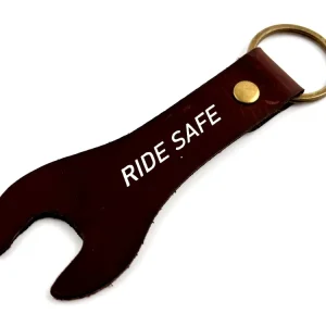 Zertifiziert Keyring leather spanner shape brown